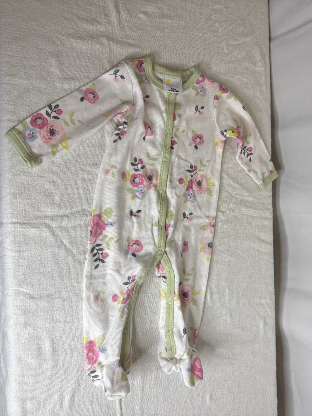 Little Chickadees Floral Pink/Green LS Footed Sleeper 6/9 Months